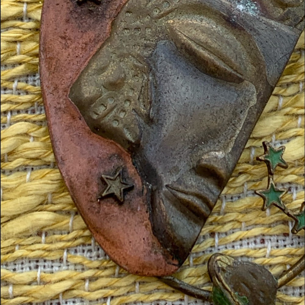 OOAK Vintage Artesian Egyptian Planetary Metal Brooch Pin Jewelry Planet Stars - Picture 3 of 11